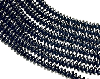 6mm 8mm 10mm Black Onyx Natural Gemstone Rondelle Beads Smooth Finish 16", Glossy Black Gemstone Beads for Jewelry Making, Bracelet Necklace