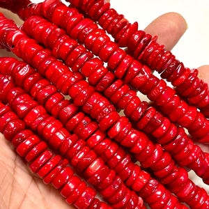 12mm Real Red Coral Natural Gemstone Smooth Disc Heishi Rondelle Shape Beads 16&quot; Strand AAA Real Red Coral Beads For Jewelry Making Crafts