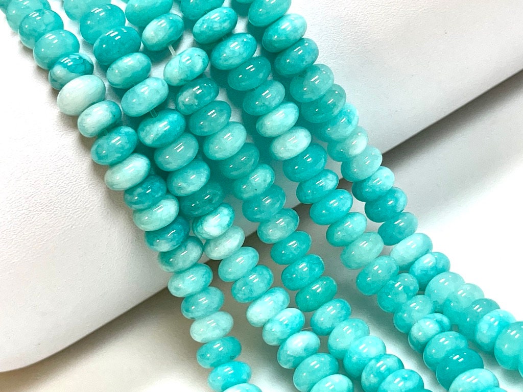 8mm Amazonite Quartz Gemstone Smooth Rondelle shape Beads 16" Strands AAA Quality Real Gemstone Beads for Jewelry Making Loose Beads