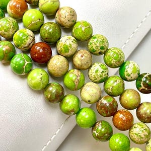 Parrot Green Sediment Jasper Beads 8mm Smooth Round Imperial Impression Jasper Stone, 15.5&quot; Full Strand, Wholesale Beads For Jewelry Making