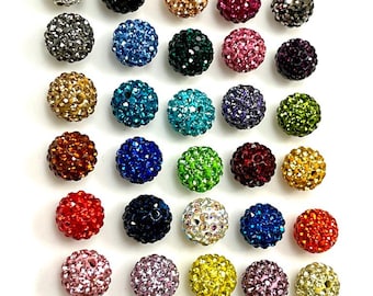 20 Pieces Pave Beads, Rhinestone Shamballa Beads, 8mm - 10mm - 12mm Crystal Rhinestone Beads, Disco Beads For DIY Jewelry Making Beads
