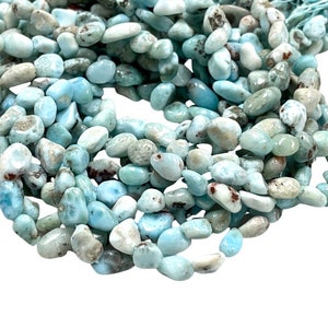 16&quot; Long Larimar Natural Gemstone Smooth Freeform Nuggets Tumble Shape Handmade Beads Size 8-10mm Beads for Jewelry Making Crafts