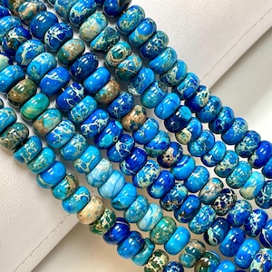 8mm Blue Impression Jasper Sea Sediment Jasper Rondelle Beads Strands 16&quot; Healing Imperial Jasper Gemstone Beads Jewelry Making