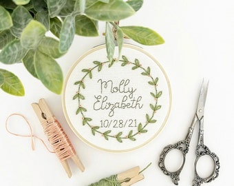 Baby First Ornament - Embroidered Ornament - Embroidery Hoop Ornament - Name Ornament