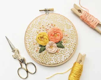 Floral Embroidery Art - Hand Embroidery - Embroidery Art - Modern Embroidery - Embroidered Home Decor