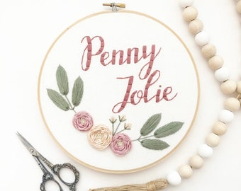 Name Embroidery Art - Nursery Embroidery Hoop Art - Hand Embroidered - Custom Embroidery