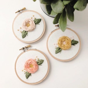 Mini Embroidery Hoop SET OF 3 Embroidery Hoop Art Hand Embroidery Floral Embroidery Embroidered Home Decor Nursery Decor Roses image 1