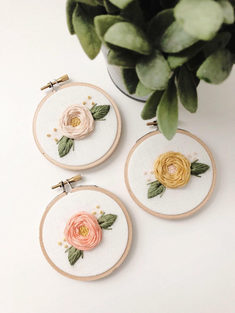 Mini Embroidery Hoop SET OF 3 Embroidery Hoop Art Hand Embroidery Floral Embroidery Embroidered Home Decor Nursery Decor Roses image 1