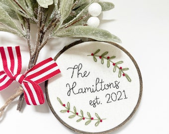 Family Name Ornament - Custom Ornament - Embroidery Hoop Ornament - Name Ornament - Wedding Ornament - Anniversary