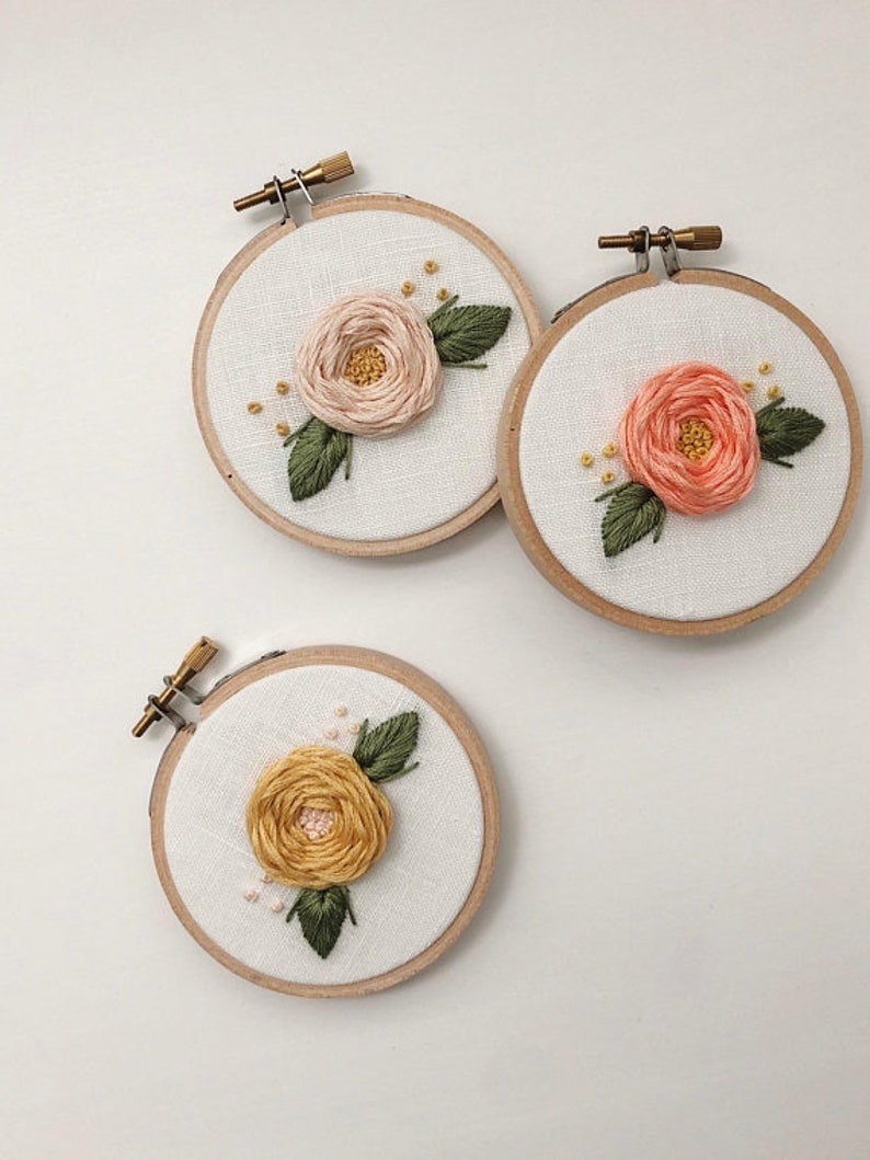 Mini Embroidery Hoop SET OF 3 Embroidery Hoop Art Hand Embroidery Floral Embroidery Embroidered Home Decor Nursery Decor Roses image 7