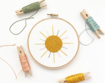 Sun Nursery Embroidery Art - Embroidered Hoop Art - Hand Embroidery - Modern Embroidery - Nature Wall Art