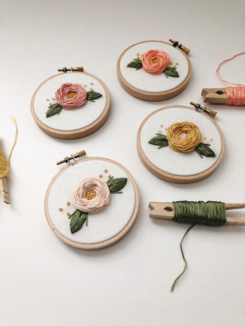 Mini Embroidery Hoop SET OF 3 Embroidery Hoop Art Hand Embroidery Floral Embroidery Embroidered Home Decor Nursery Decor Roses image 2