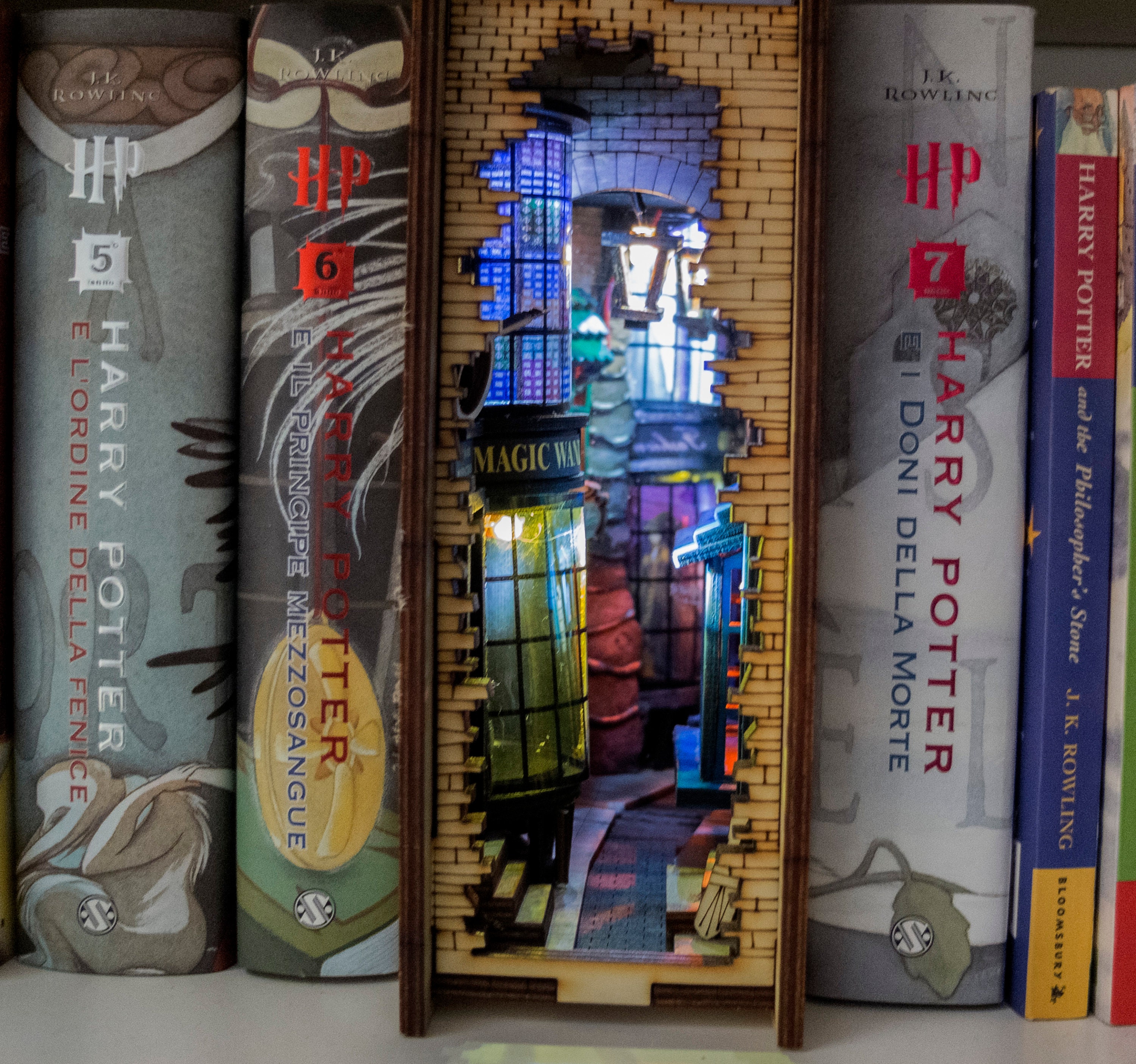 Wizard's Alley by Night Diorama Bookshelf Insert
