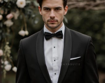 Premium Black Tuxedo| Two-Piece Suit |Custom Made suit|Wedding Suit|Prom Suit|Groom suit|Groomsmen|Tailor-Made|Bespoke Tailored