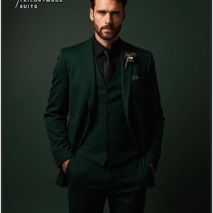 Premium Dark green wedding suit,Men's Three piece wedding suit,Prom suit,Groom suit.custom made suits,Bespoke suits,Groom green suit