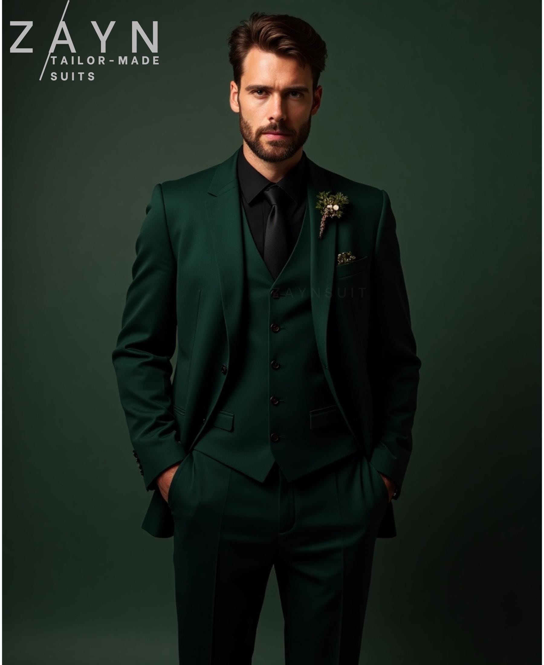 Premium Dark green wedding suit,Men's Three piece wedding suit,Prom suit,Groom suit.custom made suits,Bespoke suits,Groom green suit
