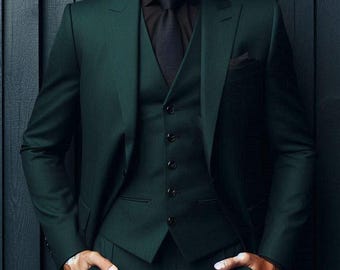 Premium Dark green wedding suit,Men&#39;s Three piece wedding suit|