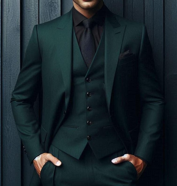 Premium Dark green wedding suit,Men's Three piece wedding suit|