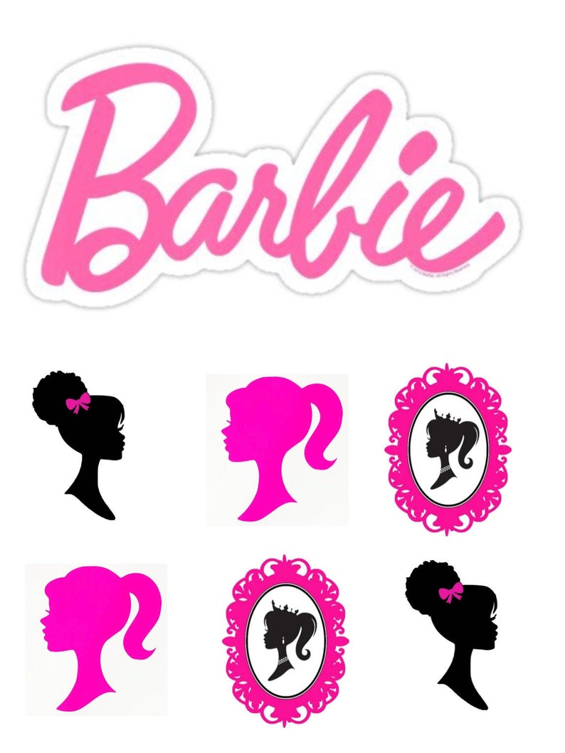 Barbie Cake size Logo and 6 Barbie Cupcake Size Toppers