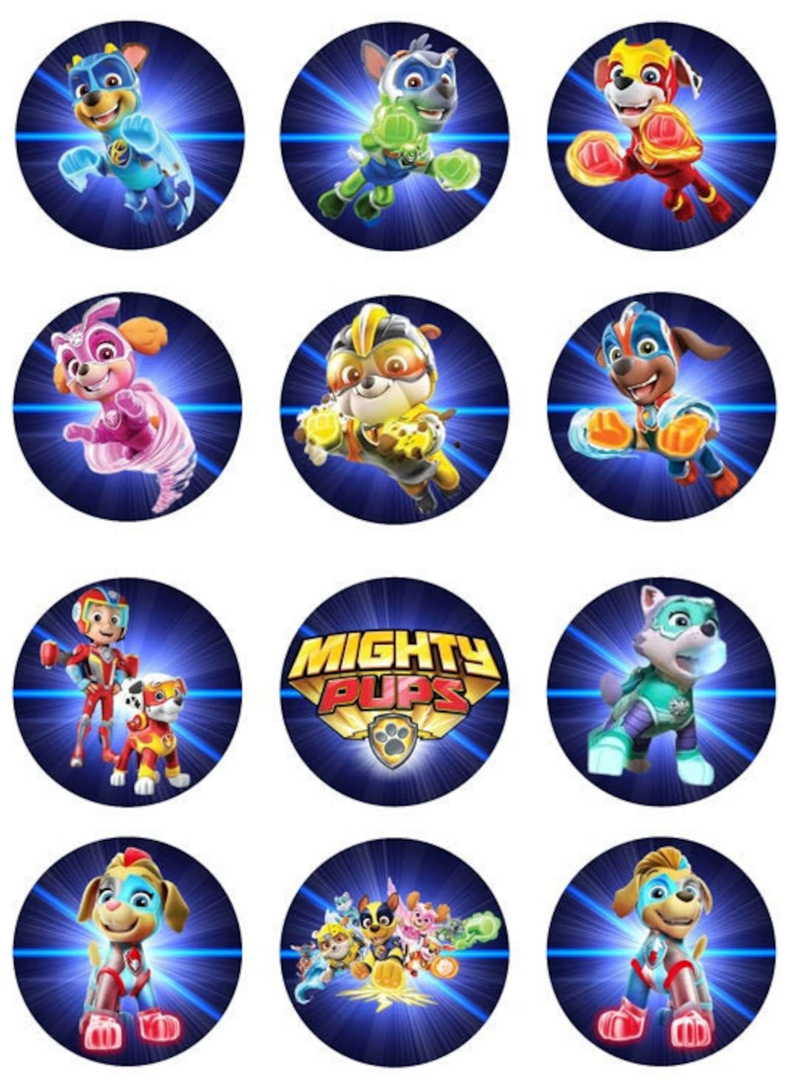Paw Patrol Mighty Pups Edible Cupcake Toppers Etsy France