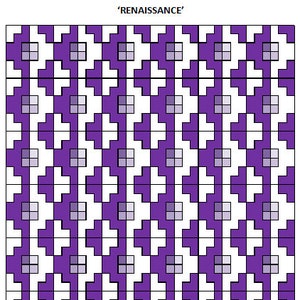 May include: A purple and white geometric pattern with a repeating design. The pattern is made up of squares and rectangles, and the colors are arranged in a checkerboard pattern.