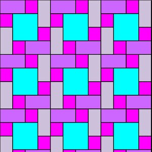 May include: A pattern of squares in shades of purple, pink, and turquoise. The squares are arranged in a repeating pattern, creating a visually appealing design.