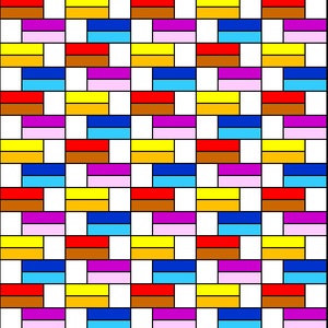 May include: A repeating pattern of colorful squares in red, orange, yellow, blue, light blue, and pink. The squares are arranged in a grid pattern, creating a geometric design.