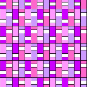 May include: A colorful geometric pattern with alternating squares of pink, purple, and white. The squares are arranged in a grid pattern, creating a visually appealing design.