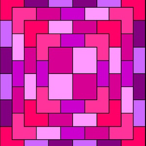 May include: A square pattern of pink, purple, and white squares with black outlines.