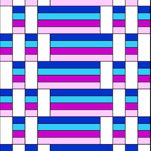 May include: A colorful abstract pattern with alternating rows of blue, light blue, pink, and purple stripes. The pattern is repeated in a grid format.