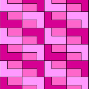 May include: A repeating pattern of pink and magenta squares with a geometric design. The squares are arranged in a grid pattern, with each square containing a different geometric shape.