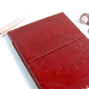 Leather Journal, sketchbook (A4) with Mandala, extra large