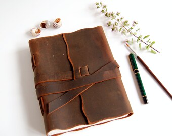 Large Leather Journal, 18*23-7*9", 180 Pg, Distressed (faux)Leather, Blank, Deckled Edges, Suitable for writing/sketching/light watercolor