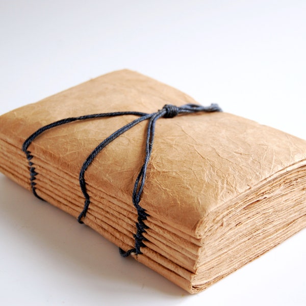 Journal rustique épais et minimaliste, 288 pages de papier Lokta teint dans le thé, fermeture en macramé