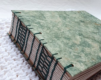 Handmade Photo Album with Green Amate Paper Cover, Artisanal paper, Handbound with a Traditional French Stitch, 120pages, 21*30cm (8*12")