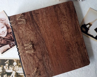 Photo Album, Handmade, Rustic, Square, 12*12.5"(31*31cm), 75pg, Mixed Artisanal Paper (300gsm), Leather Raised Cord Binding & Natural Paper