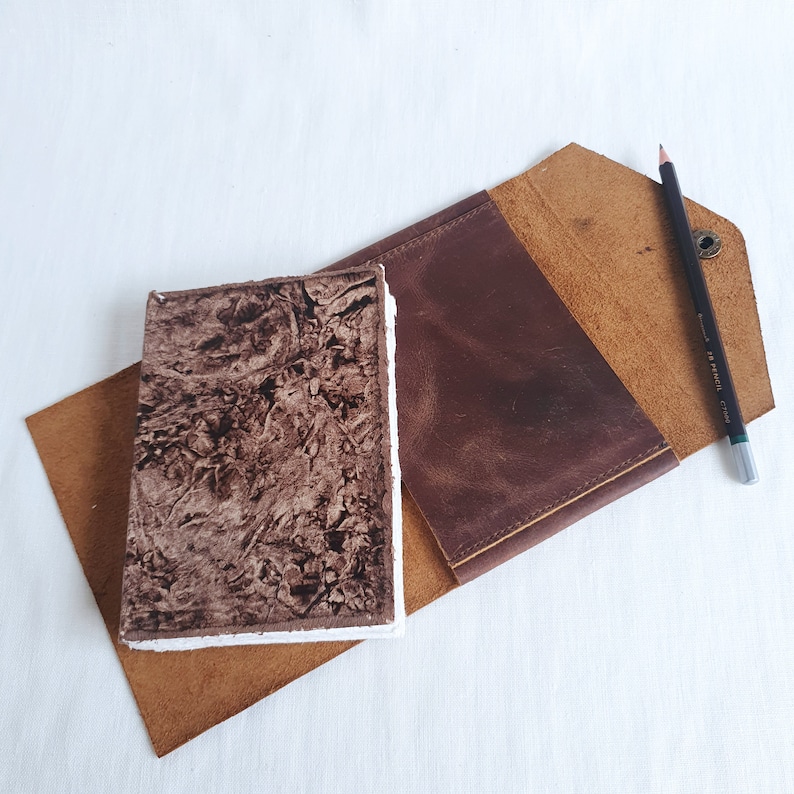 Watercolor Sketchbook, Thick Distressed Leather Cover, Deckled Edge, Thick 200gsm Cold Press Cotton Paper, 3 Sizes A4, A5, A6 Mixed Media image 7