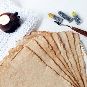 Handmade Art Paper Pack, Cotton rag, Deckled, Tea/White/Indigo, x10 sheets, 24*36cm/9.5*14" (A4+), Acid Free, Cold Press, Lightly Textured