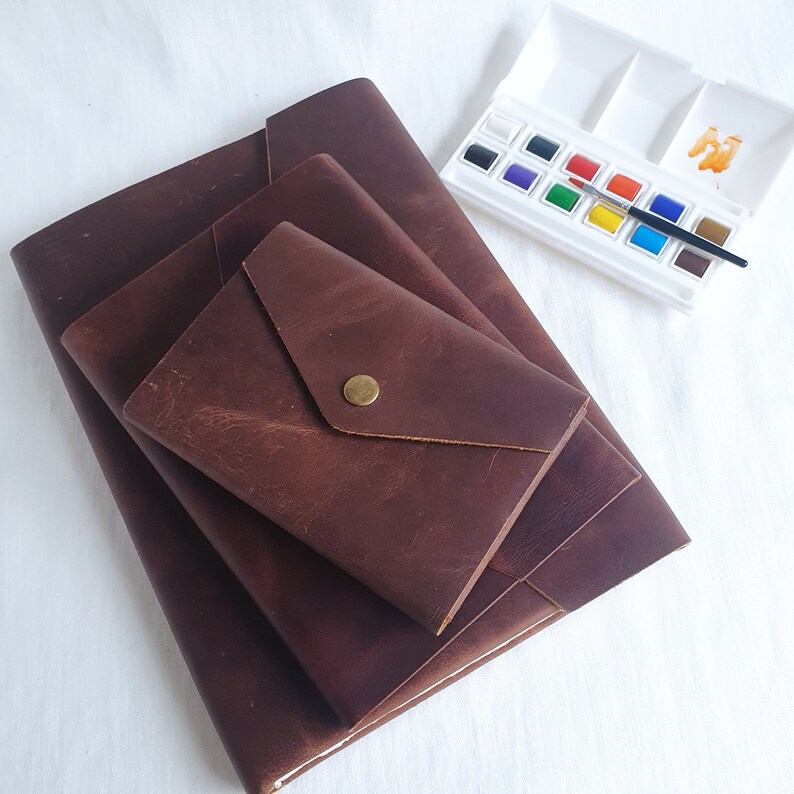 Watercolour Journal, Sketchbook, Wrap Leather Cover, Refillable, 80pg of Cotton Paper, deckled edge, 200gsm, Hot Press, A6 1216cm, 86 image 1