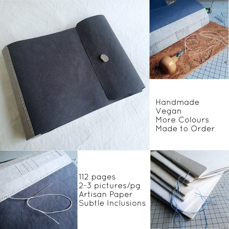 Photo Album, Handmade, Vegan, Thick Mixed Artisan Paper with Subtle Inclusions, Long Stitch Binding, No Bulging, 56pages 2721cm 118.5 image 8