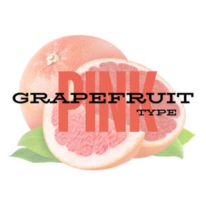 May include: Pink grapefruit halves with green leaves, the text "PINK GRAPEFRUIT TYPE" is superimposed on the image.