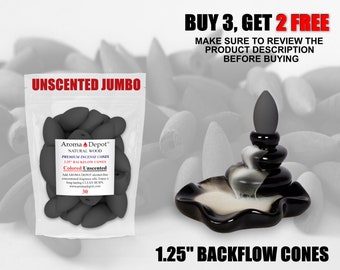 30 Unscented BACKFLOW Charcoal Incense Cones 1.25" OVAL for waterfall smoke burner. Buy 3, Get 2 Free