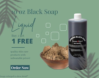 Raw African Black Soap Liquid, 10 oz, Organic Unrefined