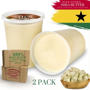 African Shea Butter Bulk 32 oz. Organic Raw Unrefined Shea Butter for hair, face, body, and all skin types. Ivory 2 Pack Container.