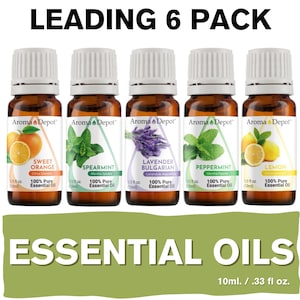 Essential Oil 10 ml. Top 6 Pack 100% Pure Natural Therapeutic Grade, Aromatherapy, Skin, Candle Making, Diffuser, & Soaps. Wholesale
