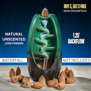 1.25&quot; Unscented Incense Cones 1.25 Inch Cones NATURAL Oval Shape for Waterfall Smoke Burner. BACKFLOW Cones. Buy 3, Get 2 Free.