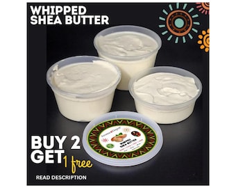 Whipped Shea Butter Unscented Shea Body Butter Handmade I Moisturizer for Glowing Skin, Face, Hair & Body. African Shea Butter. Buy 2 get 1