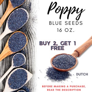 Poppy Seed 1 lb. Fresh Dutch 100% Pure l Papaver Somniferum l Culinary Poppy Seeds for Baking, Cakes, & Food Arrangements. Buy 2 get 1 Free