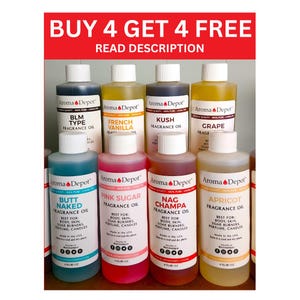 4 oz. Fragrance Oils For Body, Soap, Candle Making & Diffuser. BUY 4, Get 4 FREE!