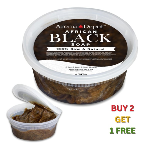 8oz African Black Soap Paste Face Wash, Skin & Hair. 100% Pure Organic Natural Unrefined From Ghana. Wholesale Bulk Buy 2, Get 1 FREE.